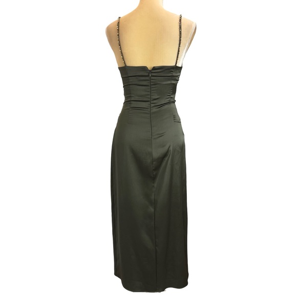 NWT ZARA Olive Sage Green Satin Midi Slip Dress Beaded Spaghetti Straps Women XS - Picture 5 of 16